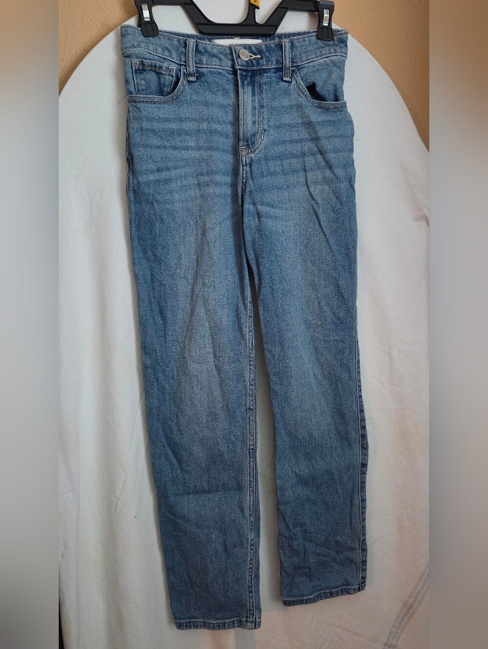 Hollister High-Rise Straight Regular W25 Short Light Blue Denim Jeans